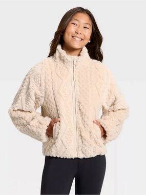 All in Motion Girls High Pile Cable Texture Full ZIP Jacket, Size XL, Cream,NWT!